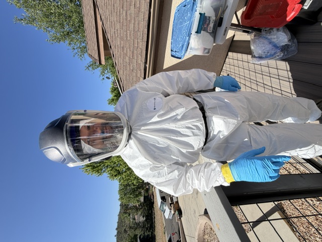 XeroTrace Decon technician in full PPE for biohazard cleanup in Georgia